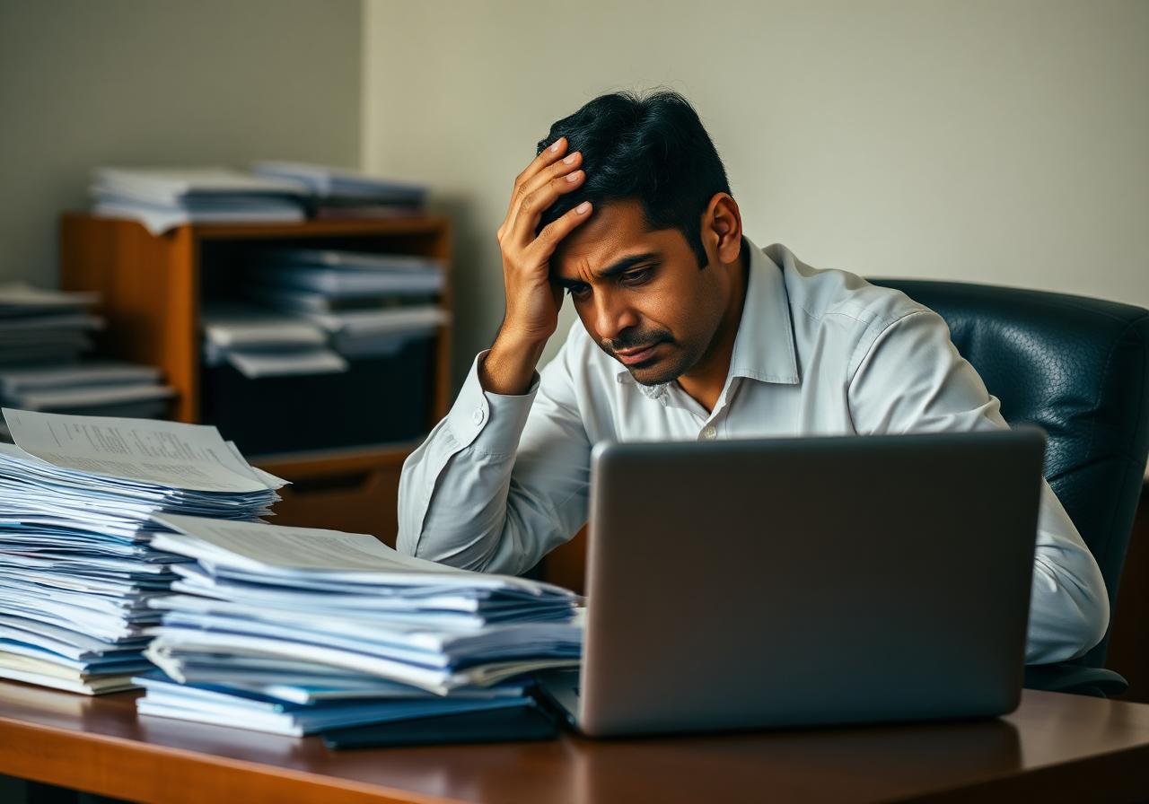 Stressed business owner with paperwork